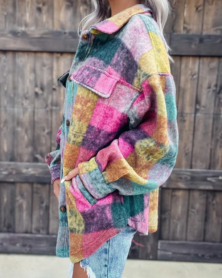 Casual Brushed Plaid Jacket