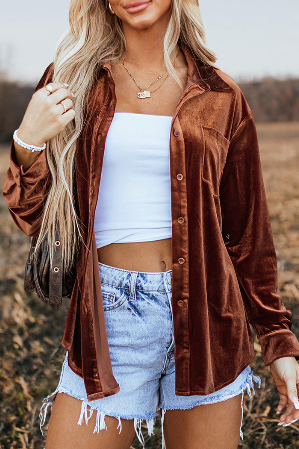 Velvet Chest Pocket Buttoned Shirt
