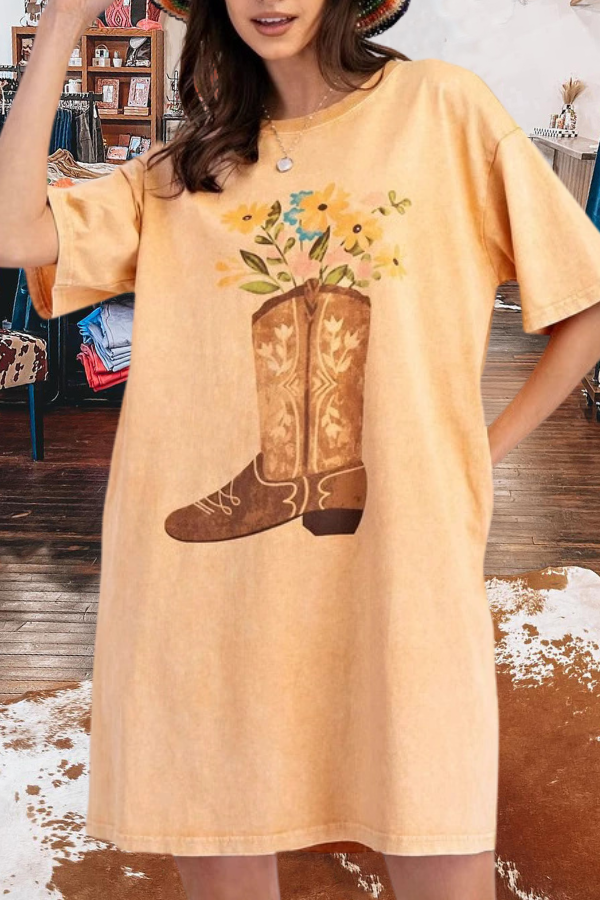 Cowboy Boot Print T-Shirt Dress
