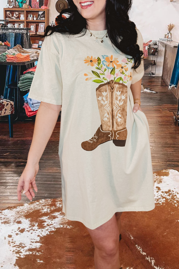 Cowboy Boot Print T-Shirt Dress