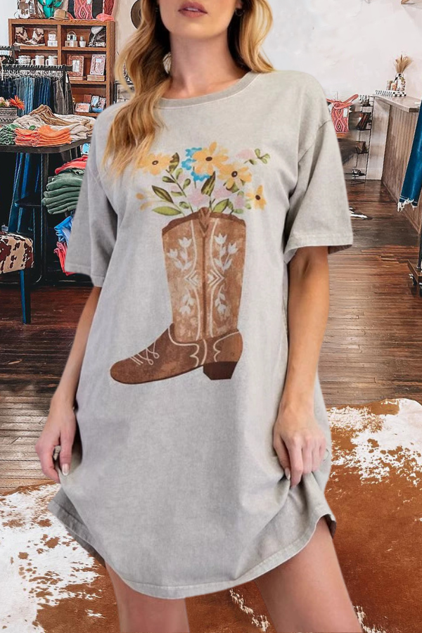 Cowboy Boot Print T-Shirt Dress