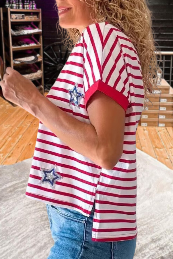 Shiny Stars Stripes Print Top