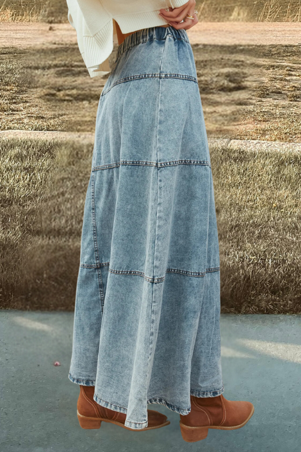 A Line Layered Stitching Denim Skirt