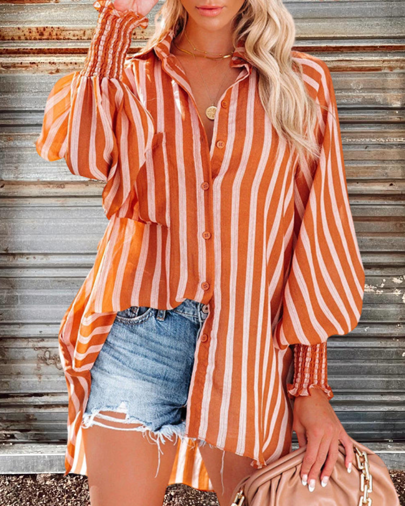 Stripes Long Sleeves Pleated Shirt
