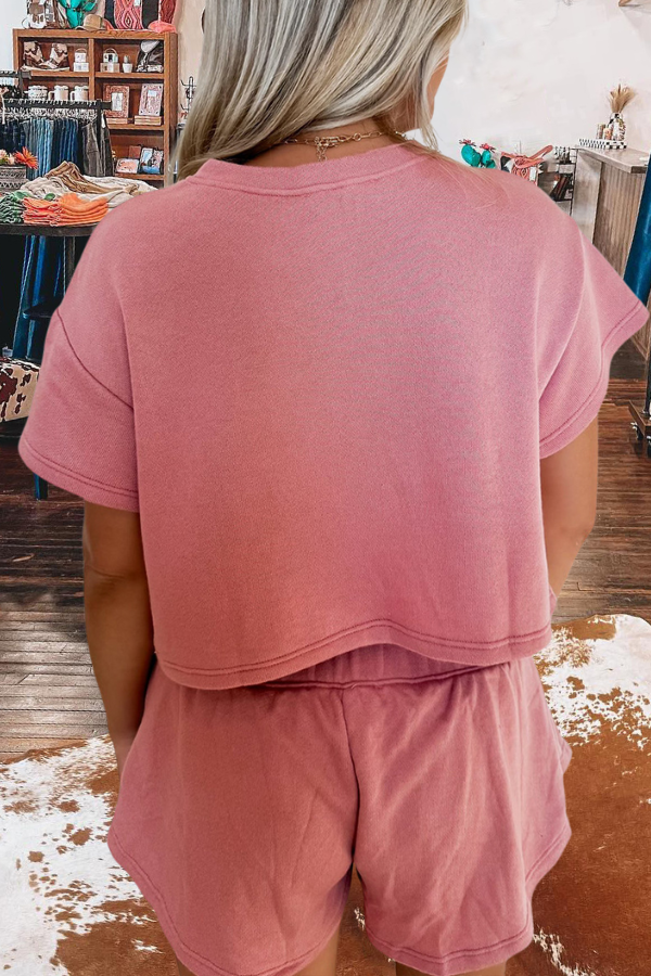 Cropped Tee and Ruffle High Waist Short Set