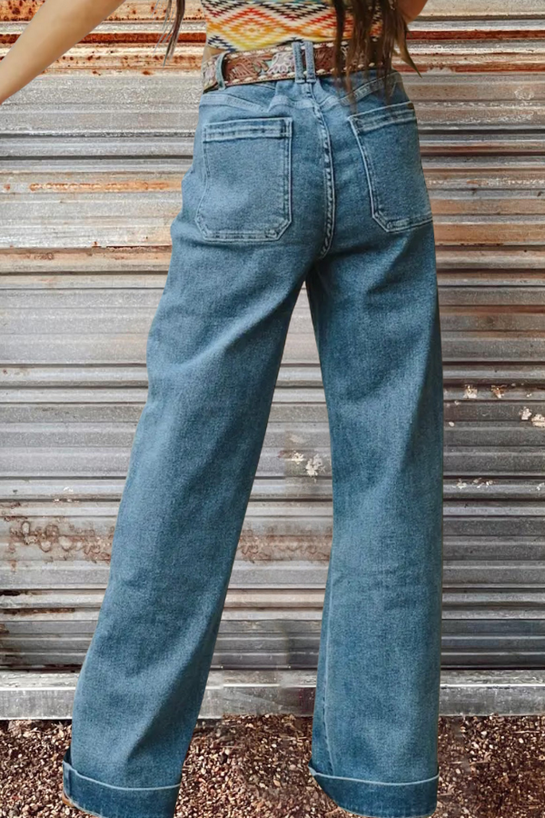 Rugged Charm High Rise Wide Leg Jeans