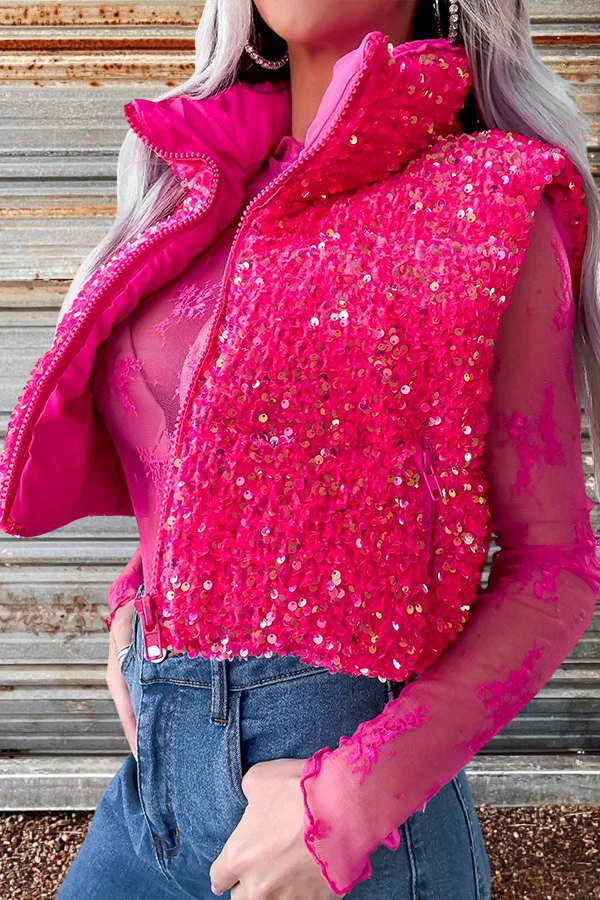 Shiny Sequin Puffer Vest