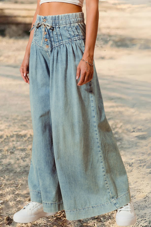 Wide Leg Drawstring Waist Jeans