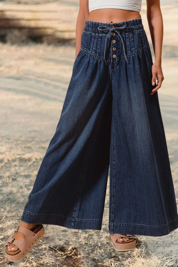 Wide Leg Drawstring Waist Jeans