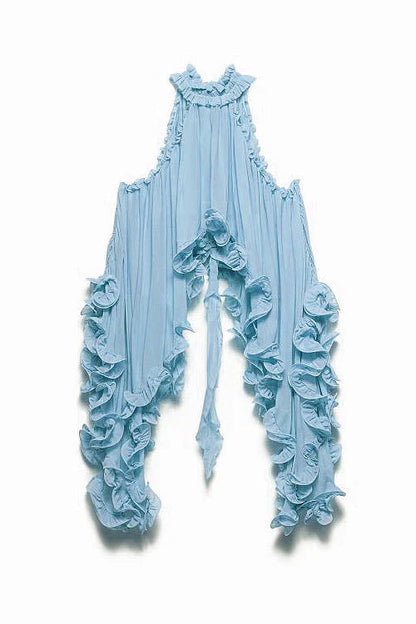 Potential Ruffled Sleeveless Chiffon Suit