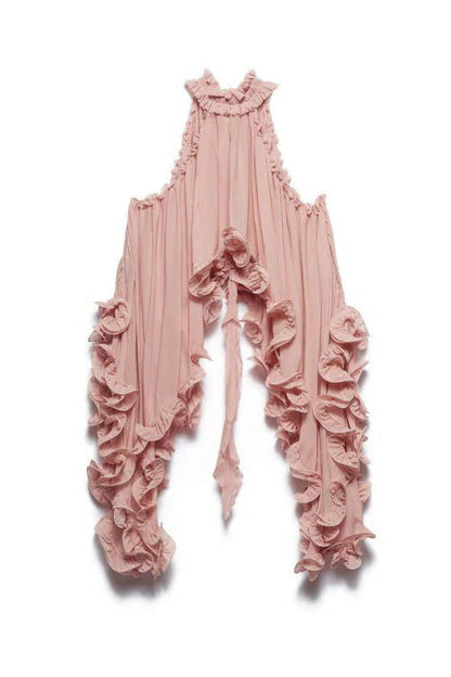 Potential Ruffled Sleeveless Chiffon Suit