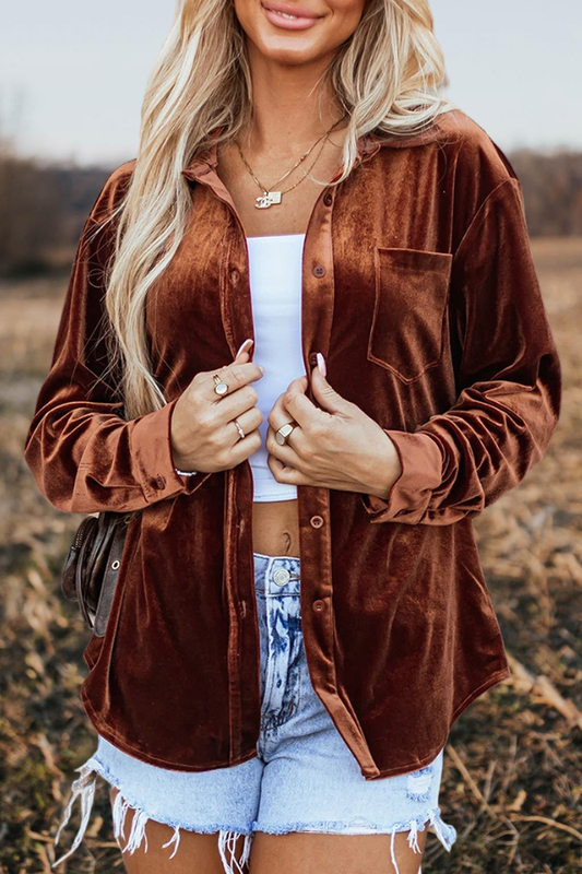 Velvet Chest Pocket Buttoned Shirt