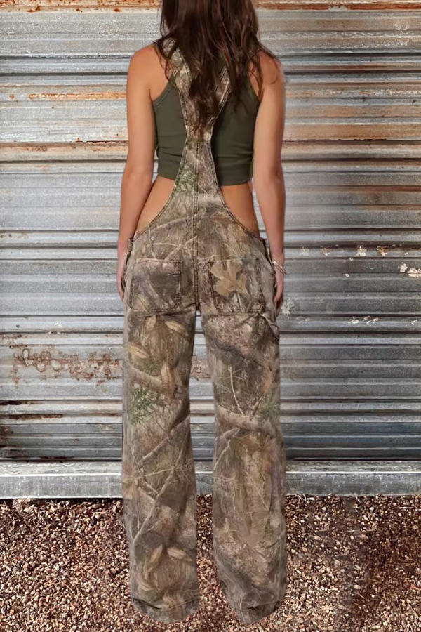 Camo Wide Leg Overalls Jumpsuits