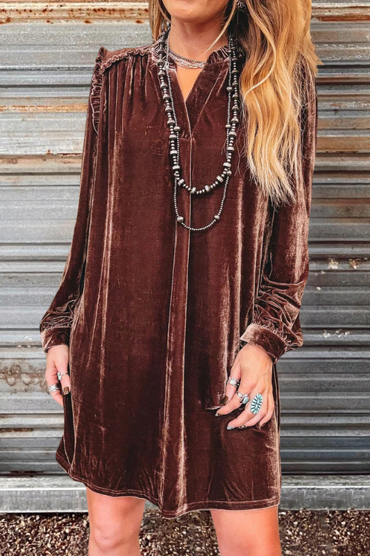 Long Sleeve Soft Velvet Tunic Dress