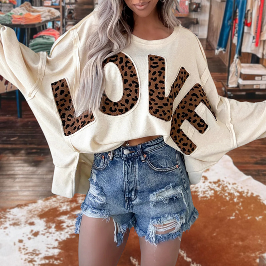 Leopard Patchwork Letter Loose Top