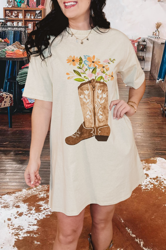 Cowboy Boot Print  T-Shirt Dress