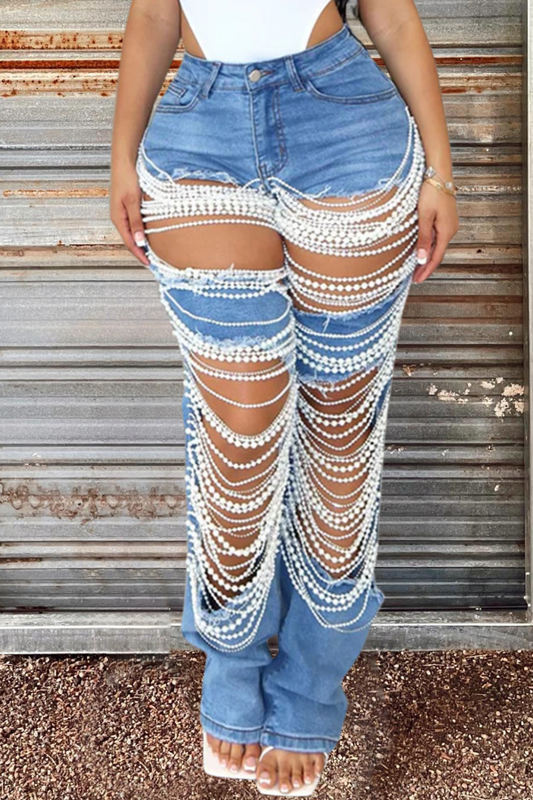 Western Pearl Ripped Jeans