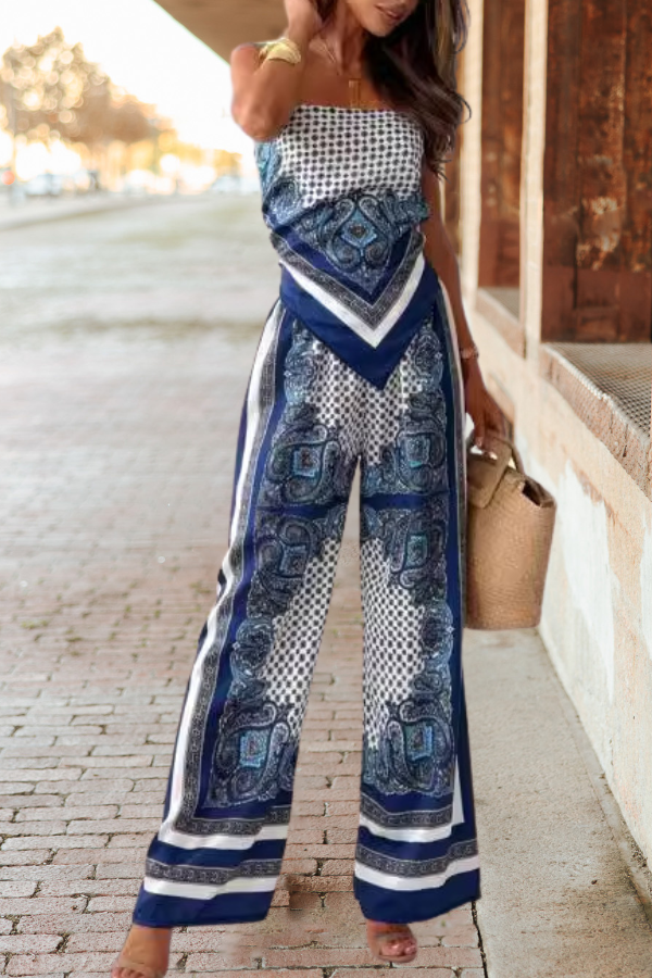 Sling Strappy  Printed  Top Loose Pants Set