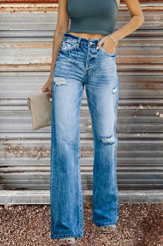 Washed Distressed High Waist Jeans
