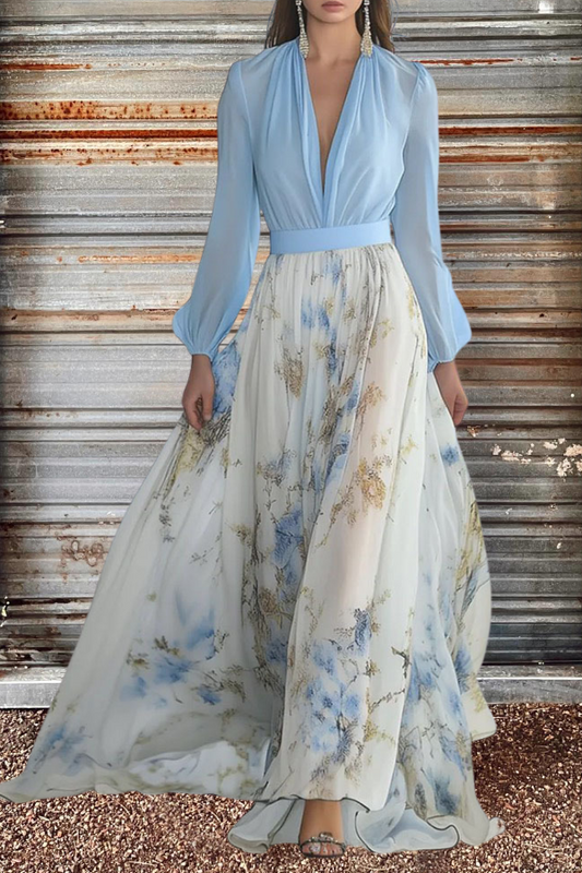 V-neck Printed Maxi Dress