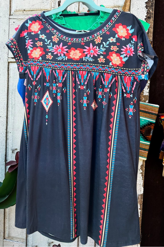 Round Collar Floral Print Short Dress