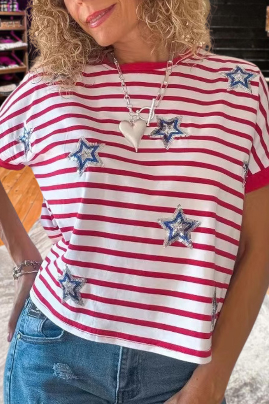 Shiny Stars Stripes Print Top