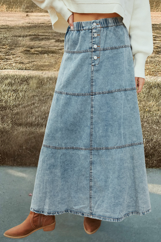 A Line Layered Stitching Denim Skirt