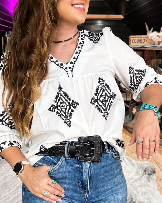 V Neck Casual Geometric Print T Shirt