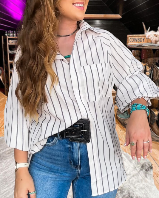 Stripes Long Sleeves Pleated Shirt