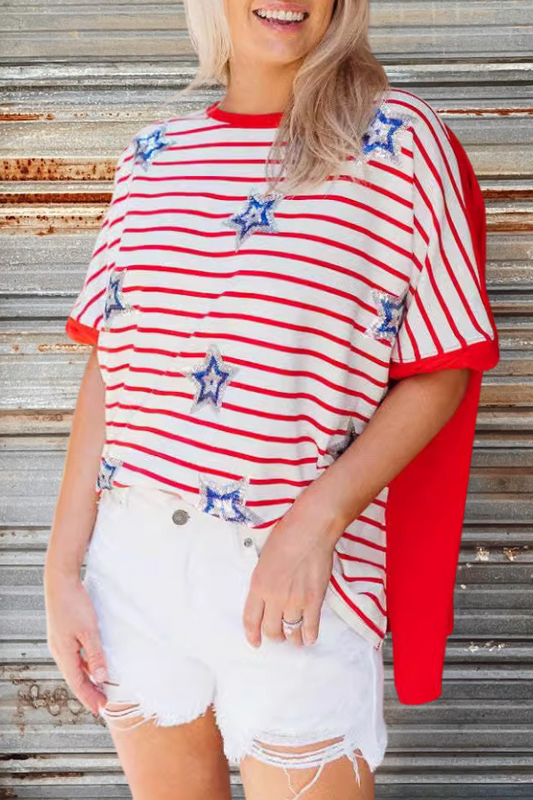 Sequined Star Stripe Independence Day Top