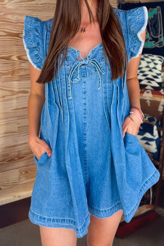 Flying Sleeve Denim Jumpsuit