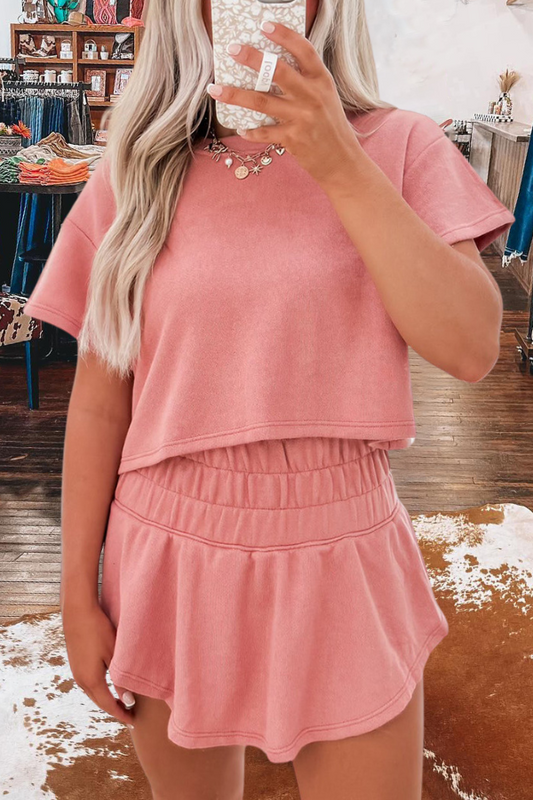 Cropped Tee and Ruffle High Waist Short Set