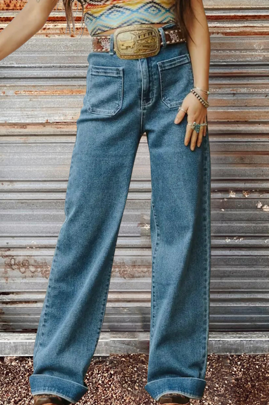 Rugged Charm High Rise Wide Leg Jeans
