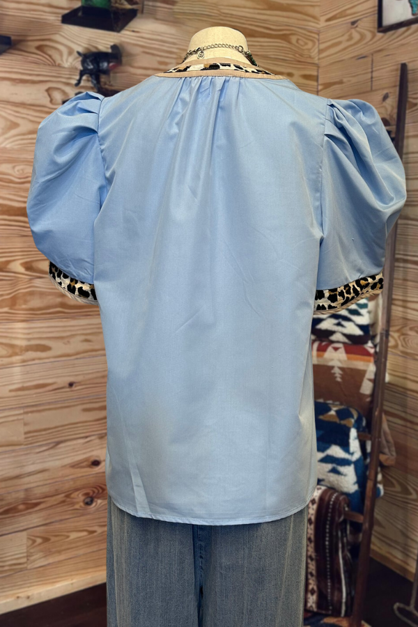 Leopard Band Pleated Sleeve Top