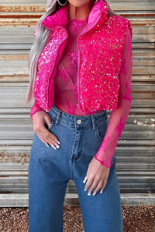 Shiny Sequin Puffer Vest