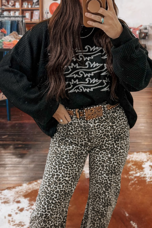 Western Stitch Print Sweater