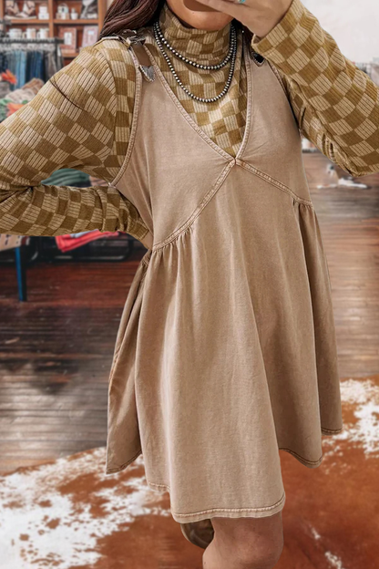 Checkerboard Mock Neck Knitted T-shirt