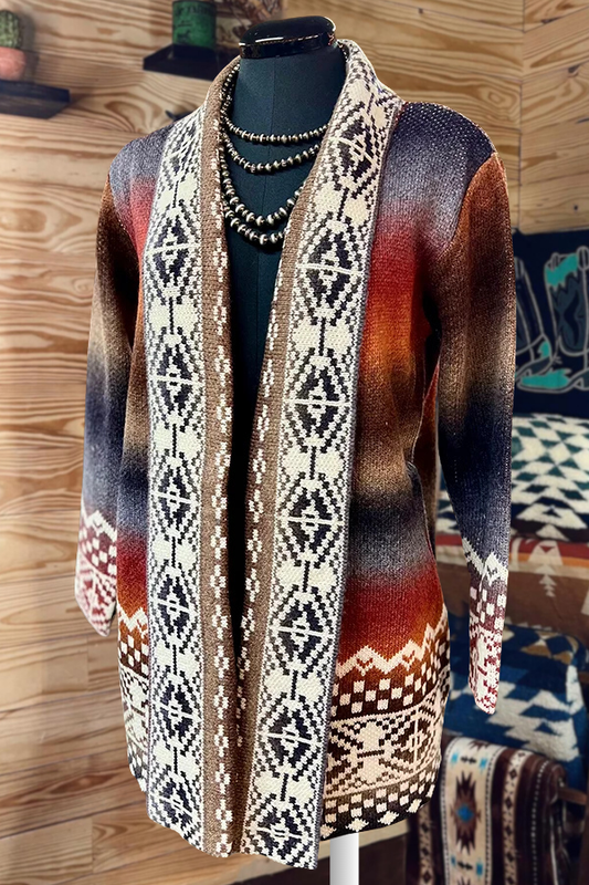 Gradient Aztec Knitted Cardigan