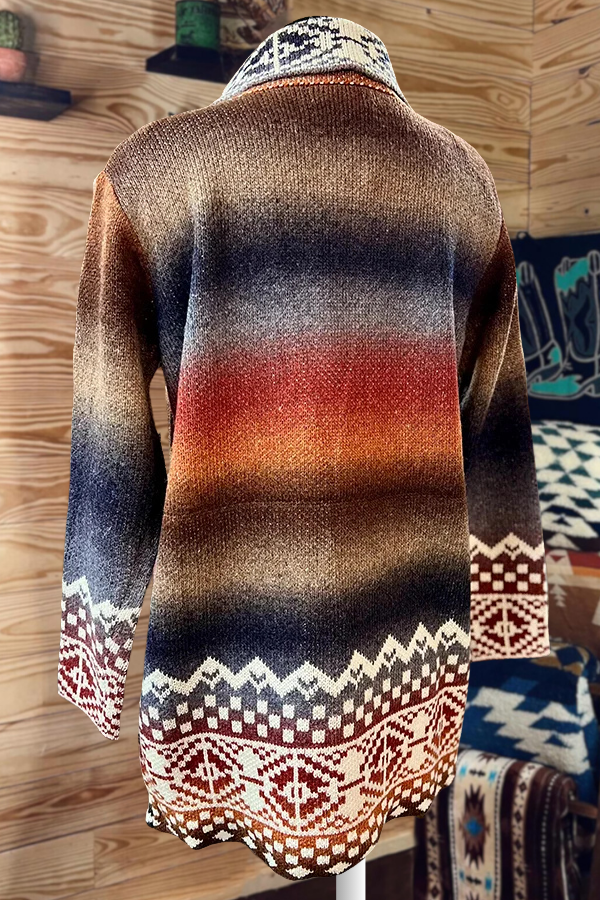 Gradient Aztec Knitted Cardigan