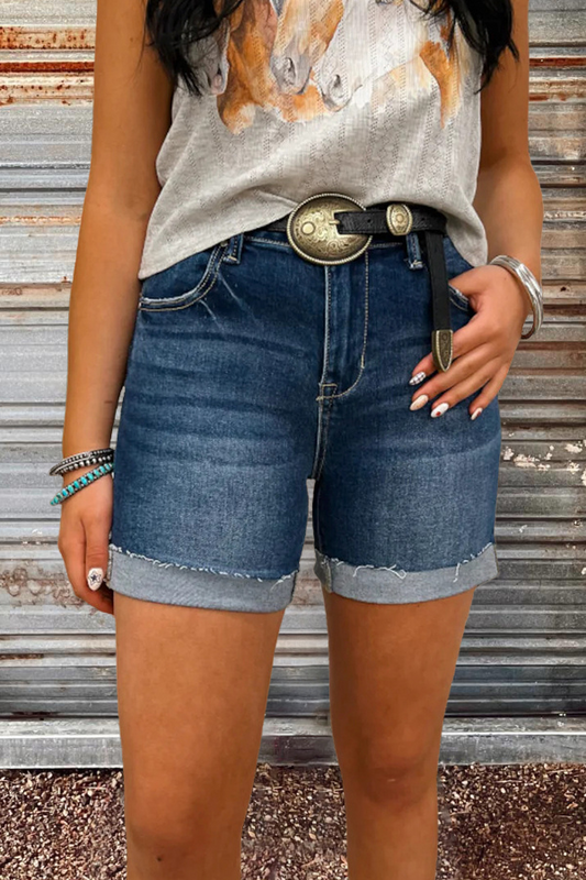 High Waist Washed Denim Shorts