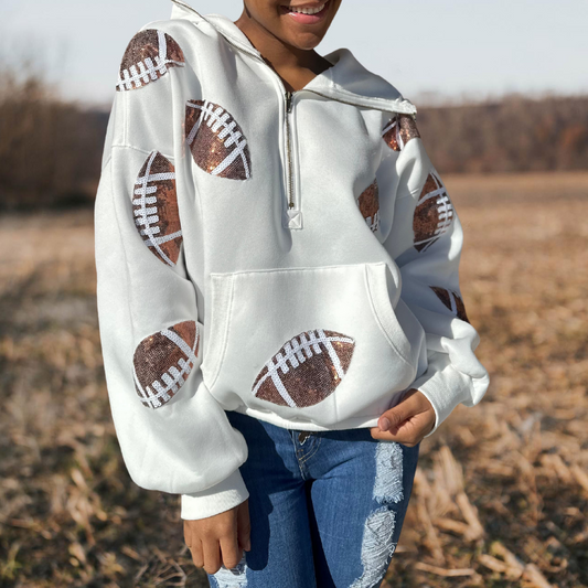 Sequined Footballs Half Zip Hoodie