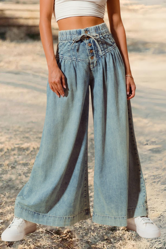 Wide Leg Drawstring Waist Jeans