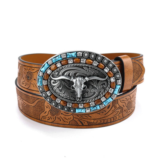 Cowhead Engraved Leather Belts
